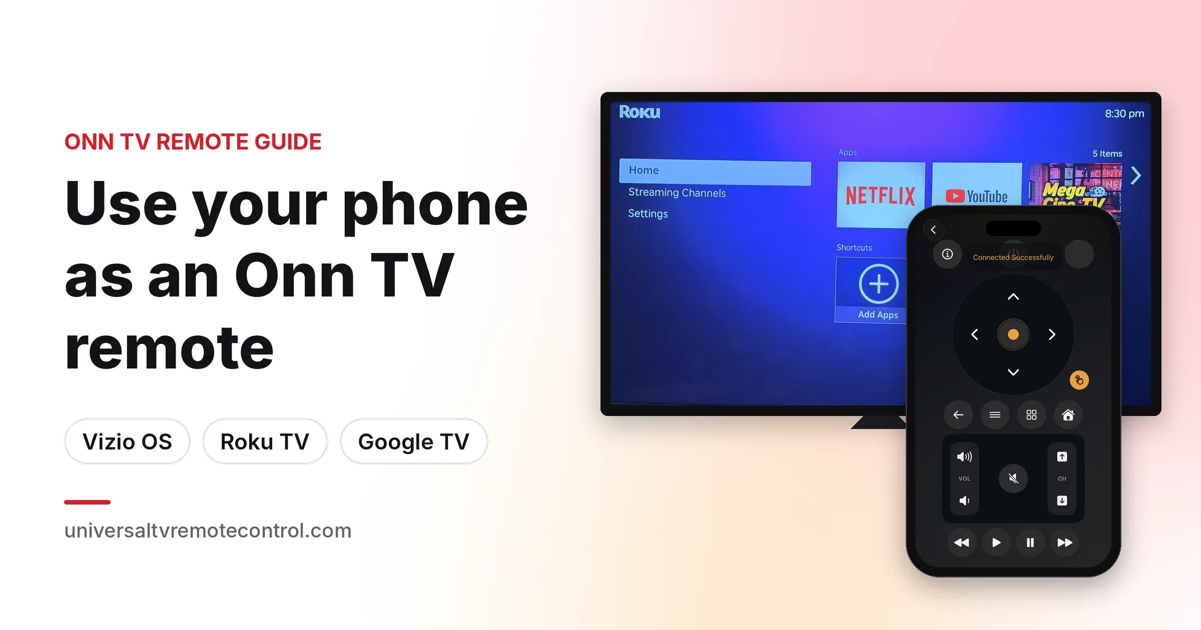 Onn TV remote app on a phone controlling an Onn TV